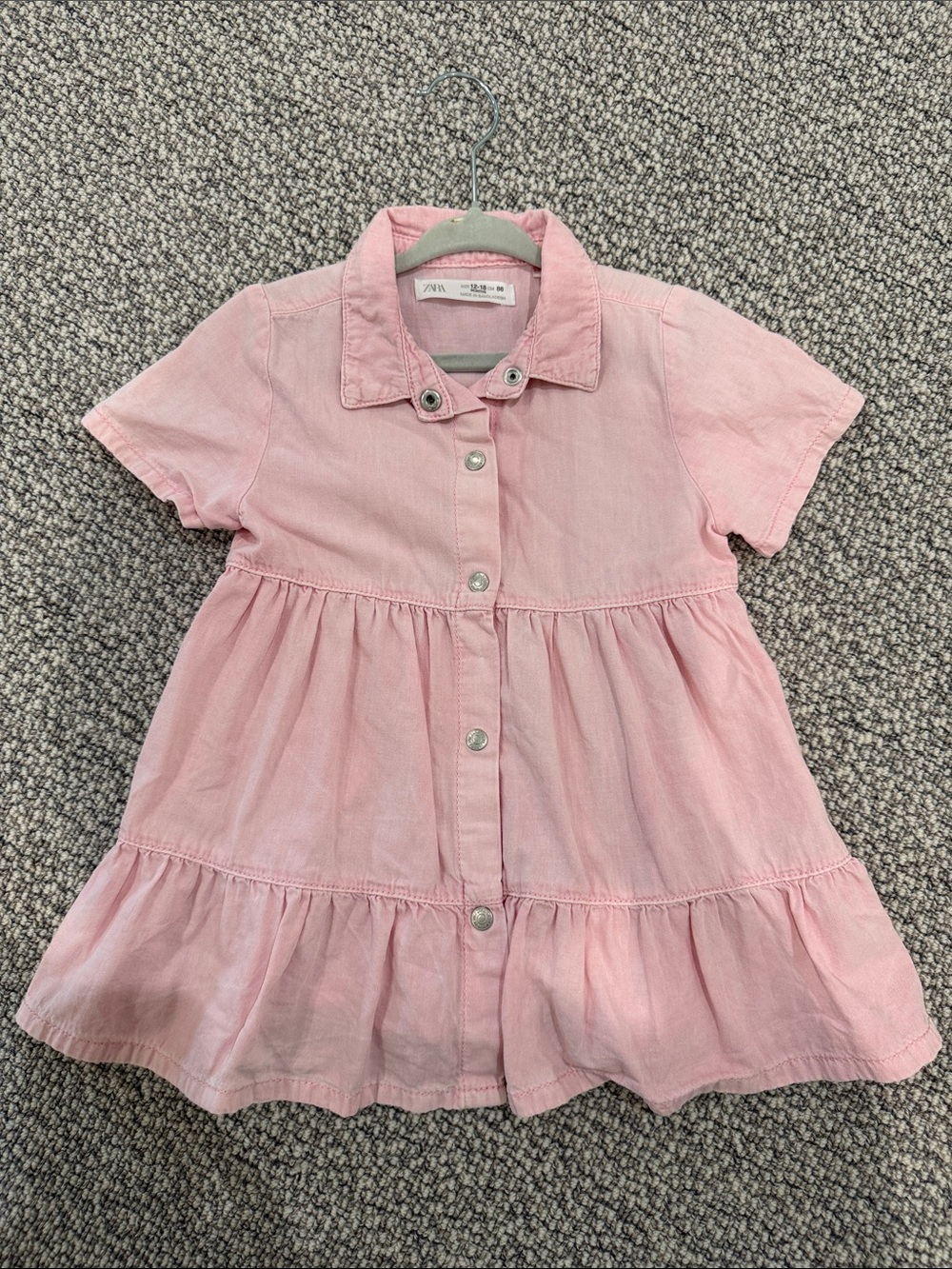 Zara Light Pink Short-Sleeve Tiered Button-Front Dress